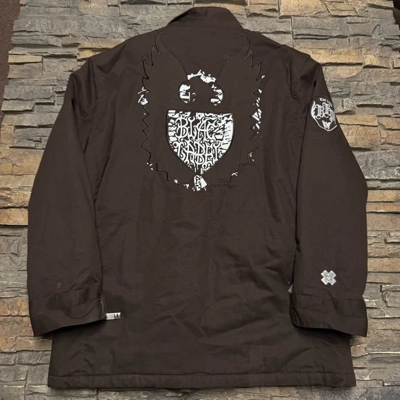 Vintage Y2K Blac Label Jacket Men’s Large Trench Military Graphic Brown Full Zip - Picture 7 of 15